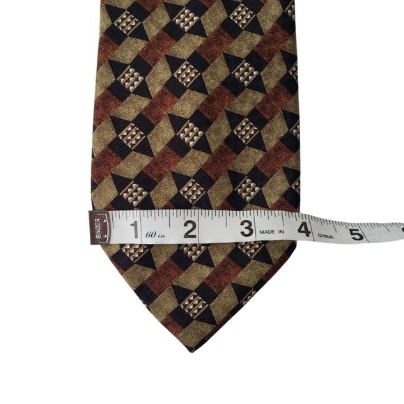 Guess 100% Silk Neck Tie Brown Beige Geometric Italy NWT Vintage - Picture 7 of 10